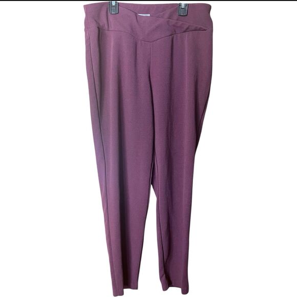 Maurices Plum Purple Crepe Pull On Ankle Pants Crossover Waist Sz Large - Picture 7 of 8